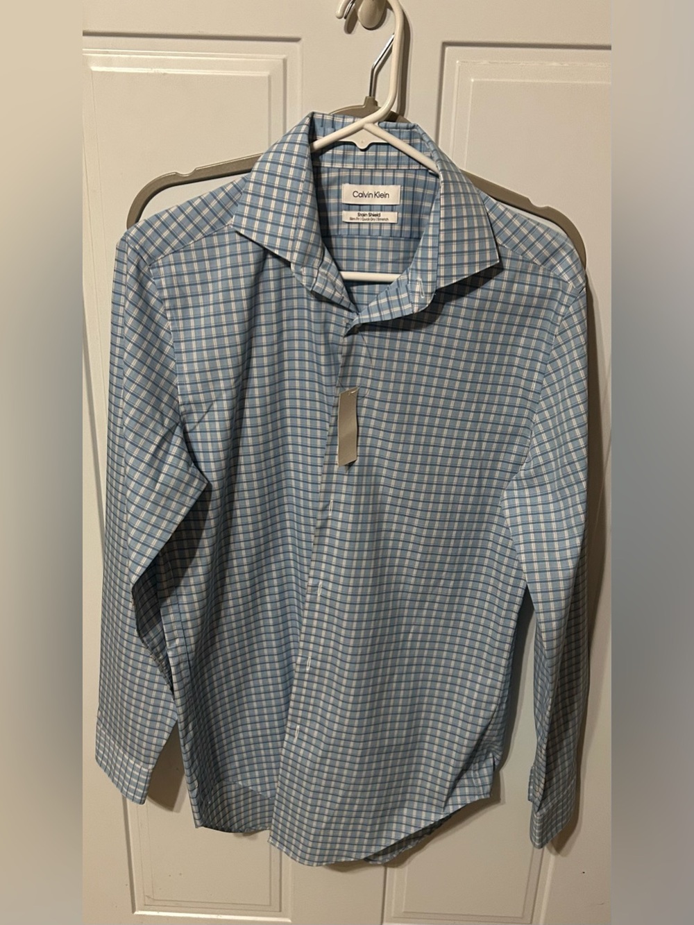 Calvin Klein Blue and White Plaid Dress Shirt